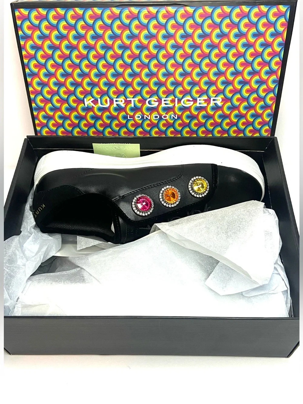 Kurt Geiger Black Mini Laney Octavia Slip-On Sneaker with Gemstones - Picture 1 of 6